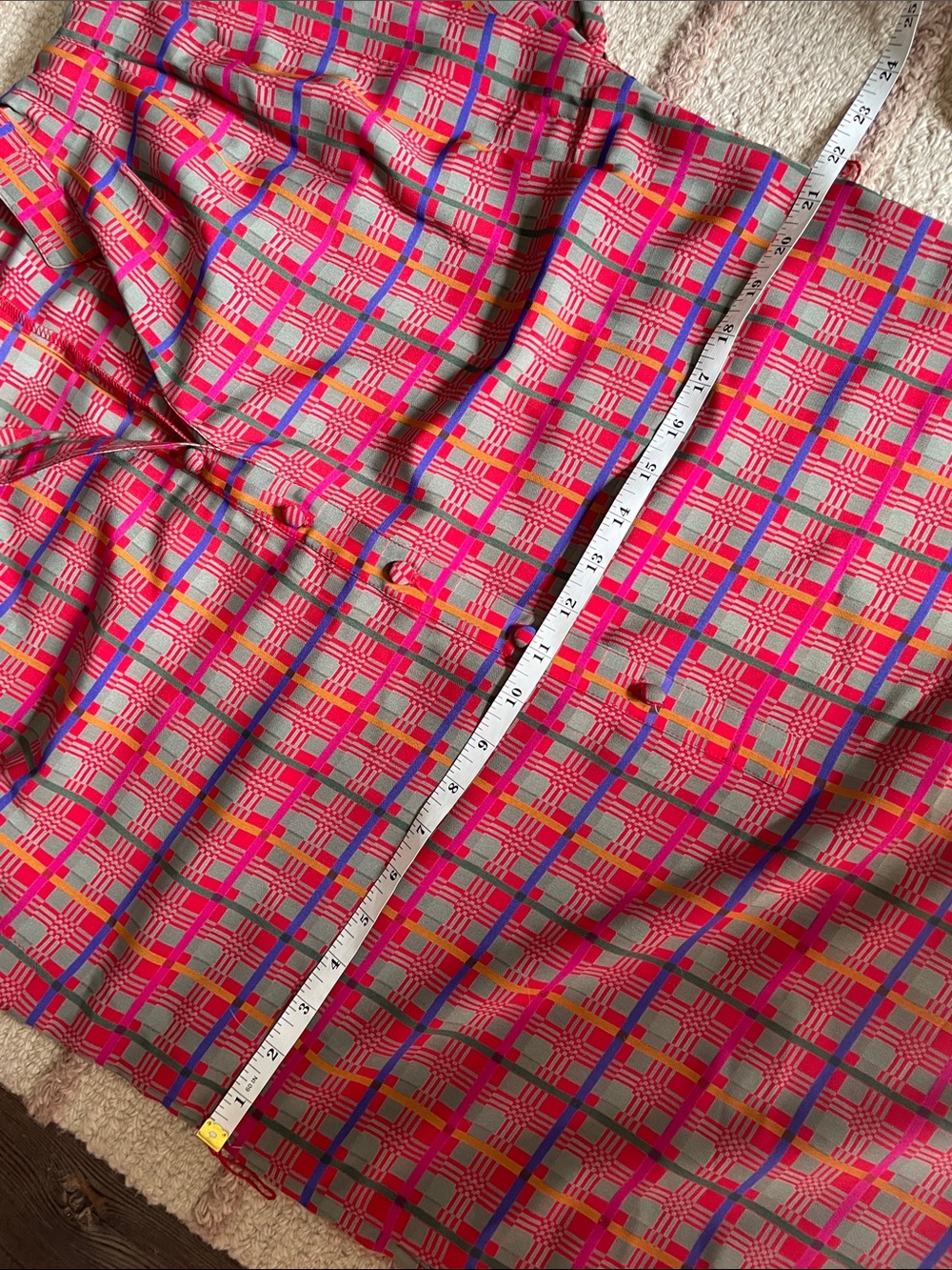 Vintage Hana Sung 1980s Plaid Shirt Dress Midi Belted Shoulder Pads Pink Blue 10 - Picture 11 of 13